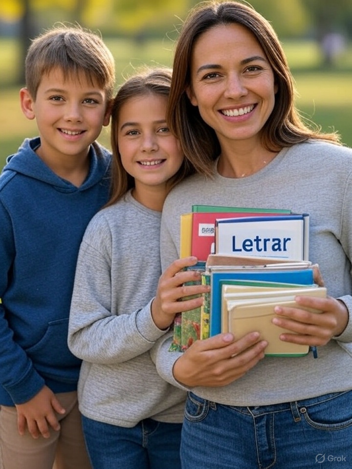 Criança abrindo um pacote com livros e surpresinha do clube de leitura infantil
